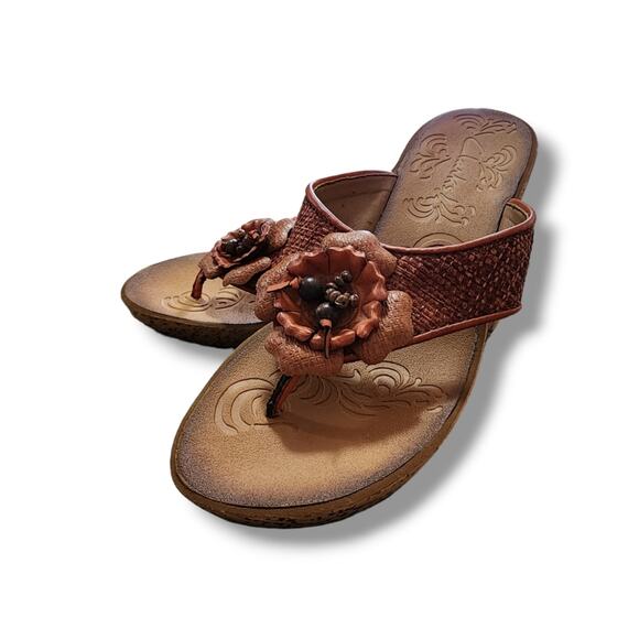 Clarks Shoes - Clark's Leatherette and Raffia Floral Wedge Sandals